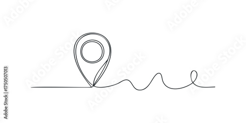 Simple line art drawing of a location pin with a winding path