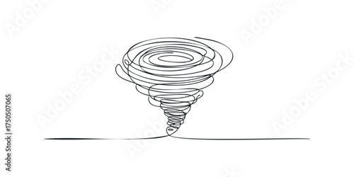 Continuous line drawing of a swirling tornado