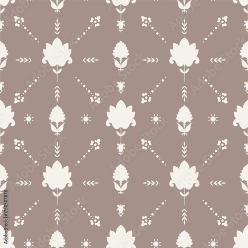 Beige Simplified Folk Floral Silhouettes