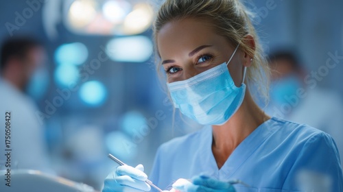 Skilled dental professional performing a procedure in a modern clinic during daytime with bright lighting