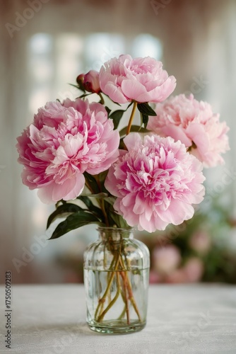 Wallpaper Mural Delicate pink peonies in a clear glass vase on a soft background during the daytime Torontodigital.ca