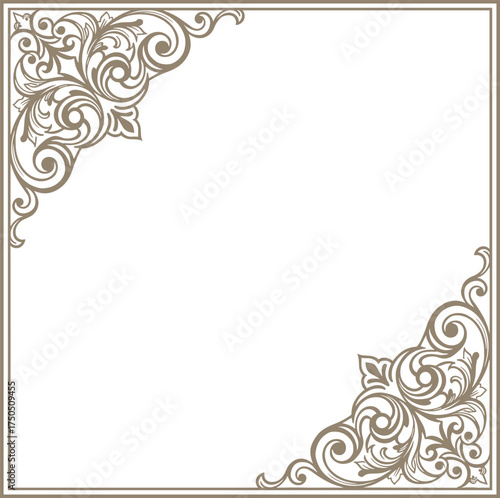 Elegant Vintage Corner Frame Ornament, Luxurious Baroque Swirl Border, Decorative Vector Element for Certificate, or Diploma Template Design.