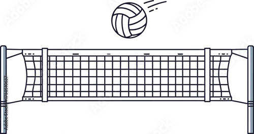 Volleyball soaring over net creates fun athletic competition vibe