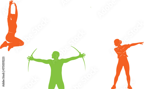 Vibrant neon silhouettes of athletes in dynamic sports poses energetic fitness and competition graphics vector