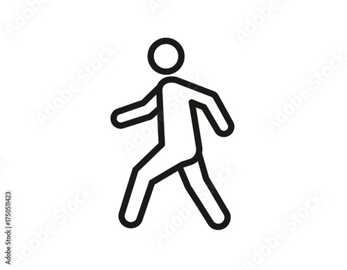 Black outline of a person walking on a white background
