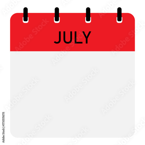 Infographic calendar icon design with red header | Futuristic calendar design with space for text | Month of July calendar demo 
