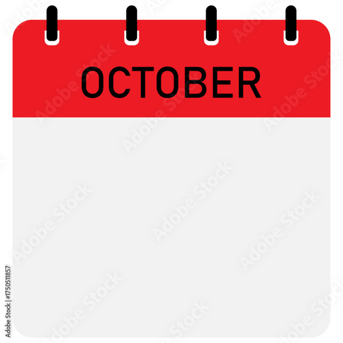 Infographic calendar icon design with red header | Futuristic calendar design with space for text | Month of October calendar demo 