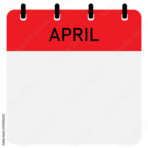 Monthly calendar demo with red header | Month of April straight binding modern calendar diagram for office, company, business, organization, education