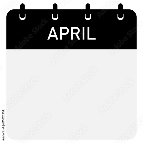 Monthly calendar demo with black header | Month of April straight binding modern calendar diagram for office, company, business, organization, education
