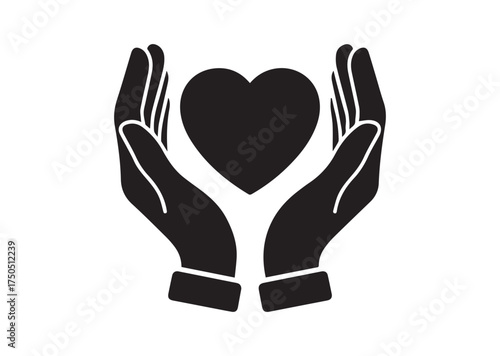 Heart in palms icon, Heart in palms solid vector