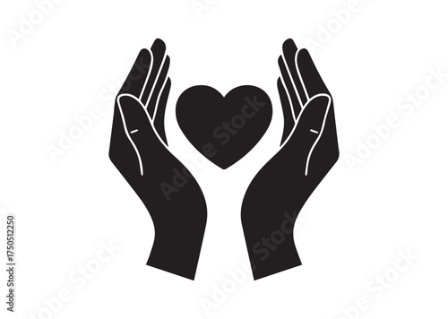 Heart in palms icon, Heart in palms solid vector