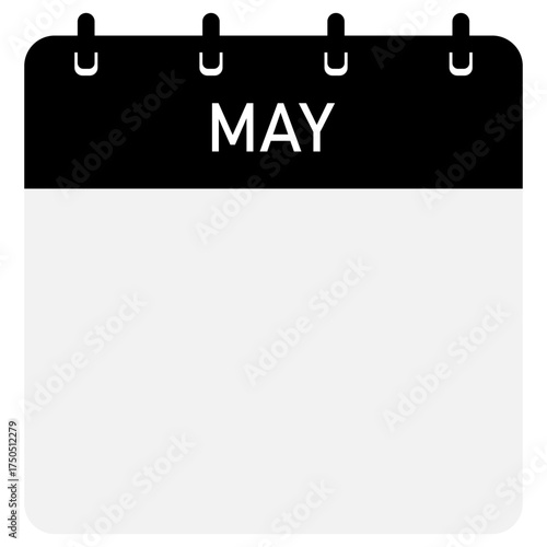 Monthly calendar demo with black header | Month of May straight binding modern calendar diagram for office, company, business, organization, education