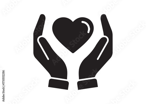 Heart in palms icon, Heart in palms solid vector