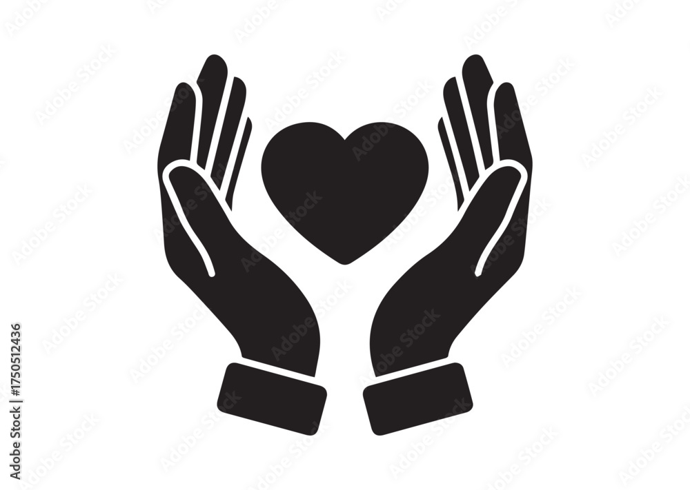 Obraz premium Heart in palms icon, Heart in palms solid vector