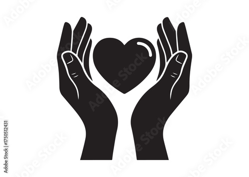 Heart in palms icon, Heart in palms solid vector