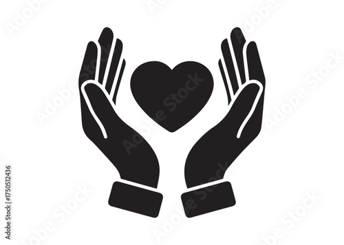 Heart in palms icon, Heart in palms solid vector