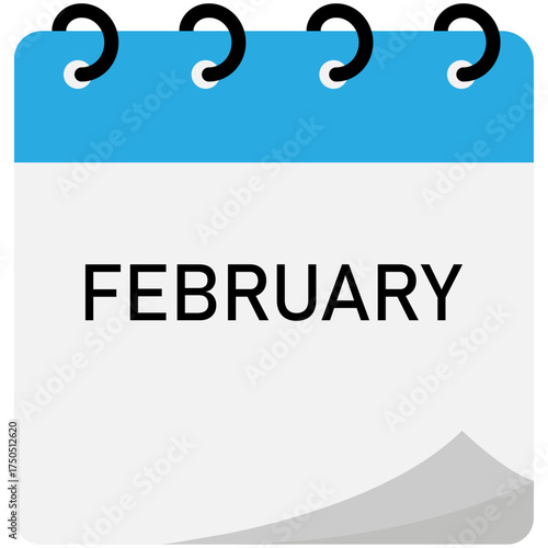 February month folding calendar demo with blue header and spiral binding 