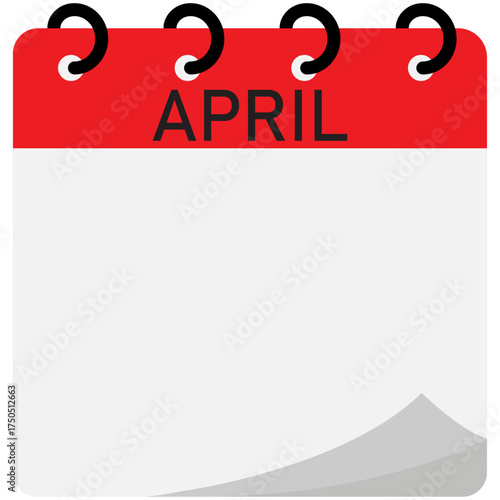 April month folding calendar demo with red header and spiral binding on platinum background