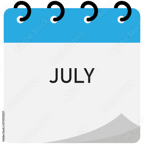 July month folding calendar demo with blue header and spiral binding 