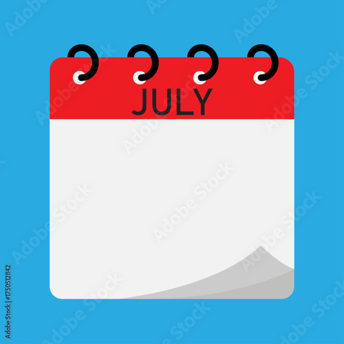 July month folding calendar demo with blue header and spiral binding on blue background