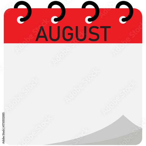 August month folding calendar demo with red header and spiral binding on blue background
