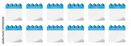 Twelve-month spiral binding calendar demo with empty space for text