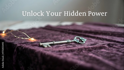 Antique Key on Purple Velvet Background