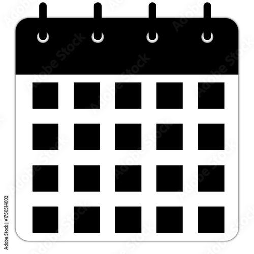 Calendar icon with straight binding and black header | Square grid for text or date