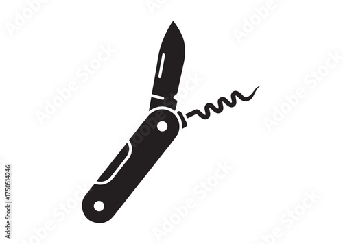 Folding knife with corkscrew icon, Folding knife with corkscrew solid vector