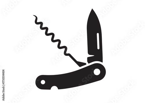Folding knife with corkscrew icon, Folding knife with corkscrew solid vector