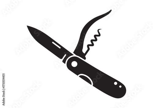 Folding knife with corkscrew icon, Folding knife with corkscrew solid vector