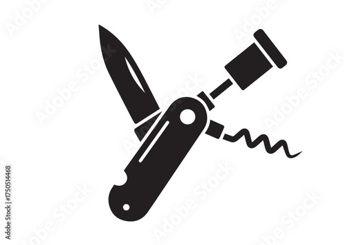 Folding knife with corkscrew icon, Folding knife with corkscrew solid vector