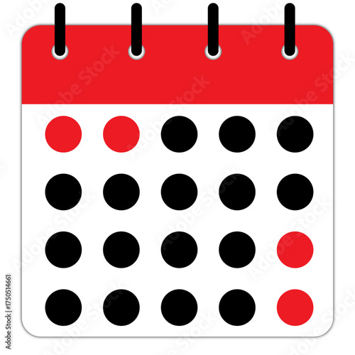 Round box calendar demo for note with red header | Planning calendar with multiple circular box shape for your text | Straight binding traditional notable vector illustration