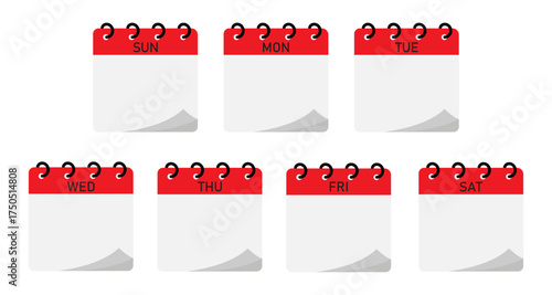 Spiral binding seven days calendar demo | Seven days planning calendar diagram with empty space for text with red header