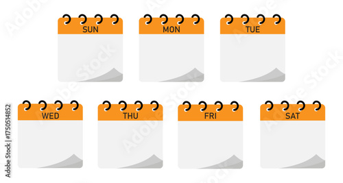 Spiral binding seven days calendar demo | Seven days planning calendar diagram with empty space for text with orange header