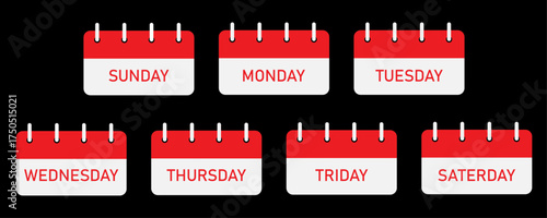 Daily planning calendar demo with seven days vector illustrator, containing red header on black background