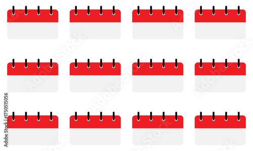 Twelve-month calendar demo with free space for text | Notable calendar diagram with red header