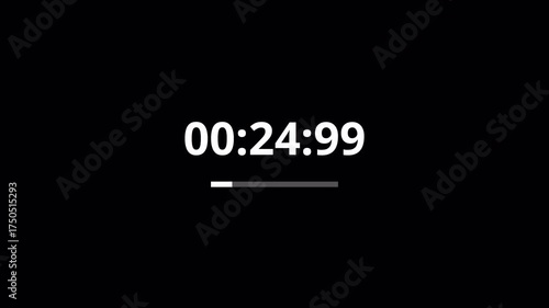 30 seconds countdown animation with transparent background, countdown timer from 30 seconds to 0 with minute, seconds and milliseconds, thirty seconds countdown timer with alpha channel in 4k.	