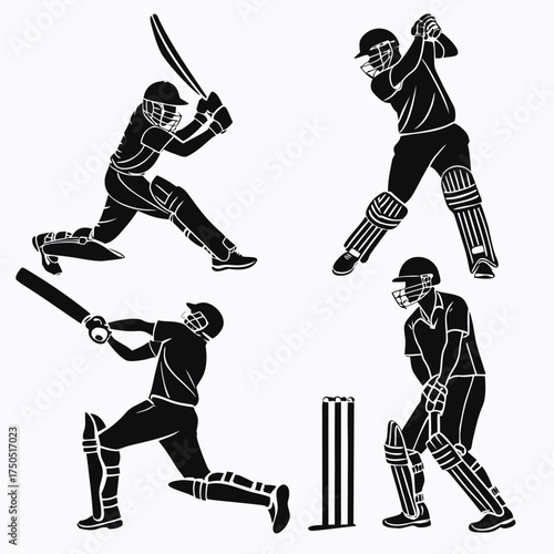 Vector art of cricket player silhouette in different poses