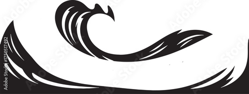 Abstract black wave shapes on white background water ocean