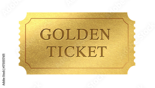 Digitally rendered, metallic golden rectangle ticket with 