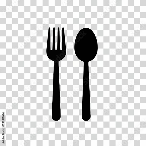 Ikon Siluet Makanan Vektor Simpel, Sendok Garpu UI/UX, Restoran Kafe, Menu Kuliner, Alat Makan Sederhana Transparan, Pesan Antar Online