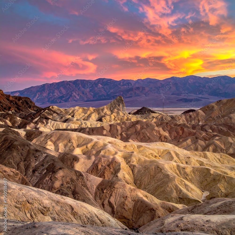 Naklejka premium Desert landscape illuminated by dramatic sunset colors