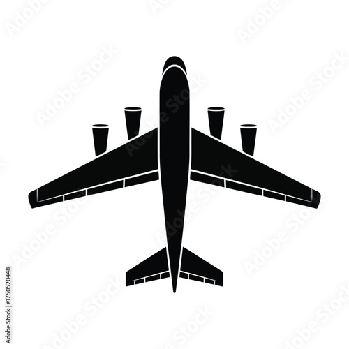 Silhouette of a commercial airplane top view for graphic design
