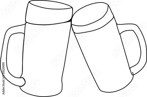 Beer mug silhouette line art vector set, two cheers beer mugs icon vector illustration.
