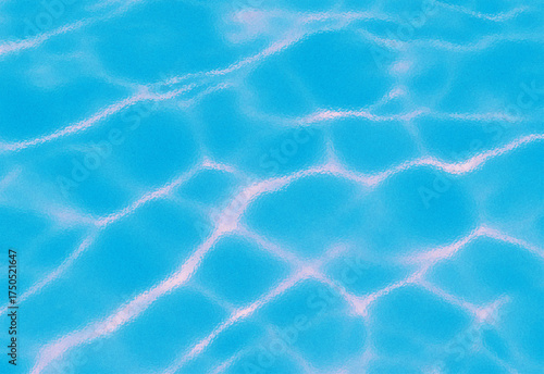 Abstract blue water surface with bright light reflections and ripples, creating a mesmerizing and dynamic aquatic texture perfect for summer relaxation themes