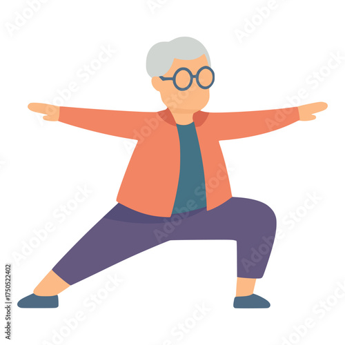 senior citizen grandma doing yoga exercise healthy cartoon character flat color vector illustration template design