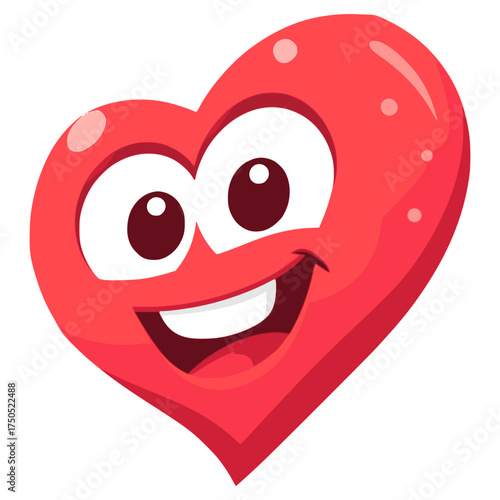 cute happy smile heart emoji cartoon character flat color vector illustration template design