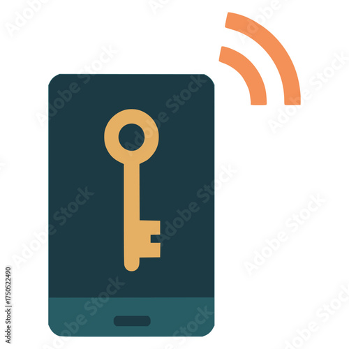 phone with digital key security flat color vector illustration template design