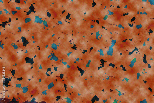 Textured Orange Rust Background With Teal Blue Speckles For Abstract Design
